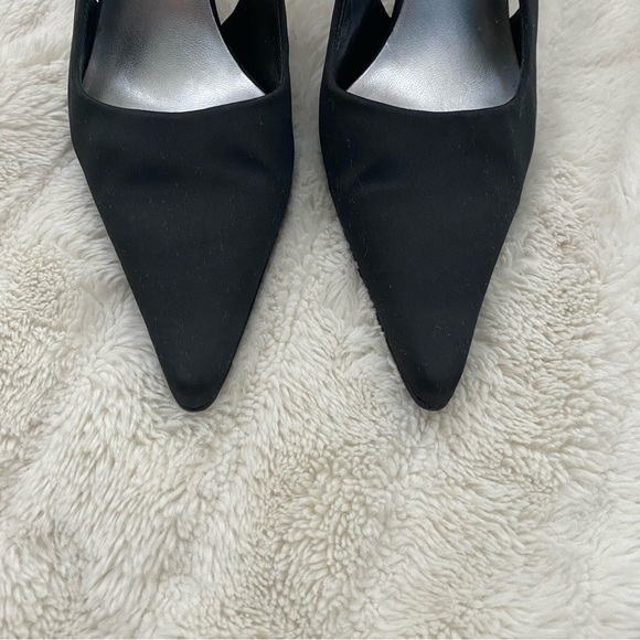 Nine West Black Satin Rhinestone Pointed Toe Slingback Heels Size 7 - Picture 4 of 11